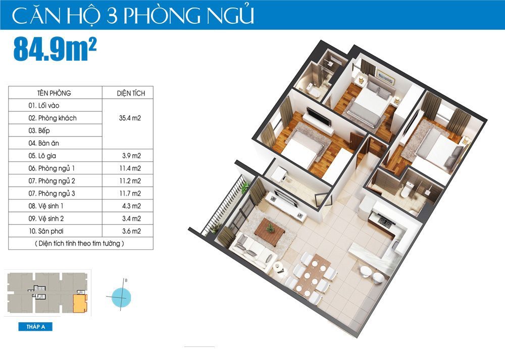 Căn hộ 03PN 84.9m2